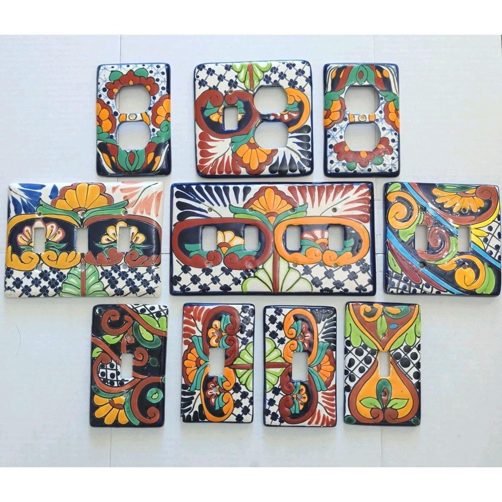 Mexican Talavera Hand Painted Ceramic Light Switch Outlet Cover Plates Lot of 10